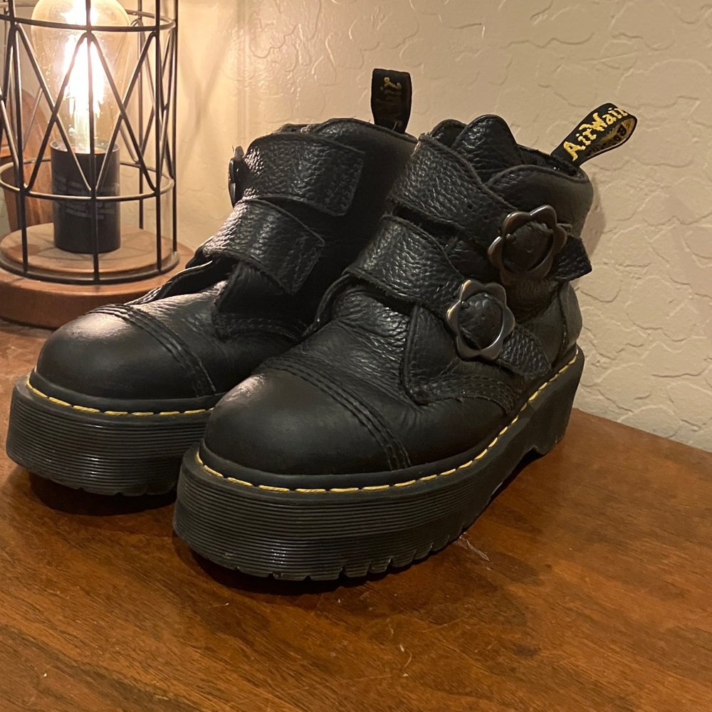 Dr. Martens Black Devon FLWR Boots with Buckle Straps